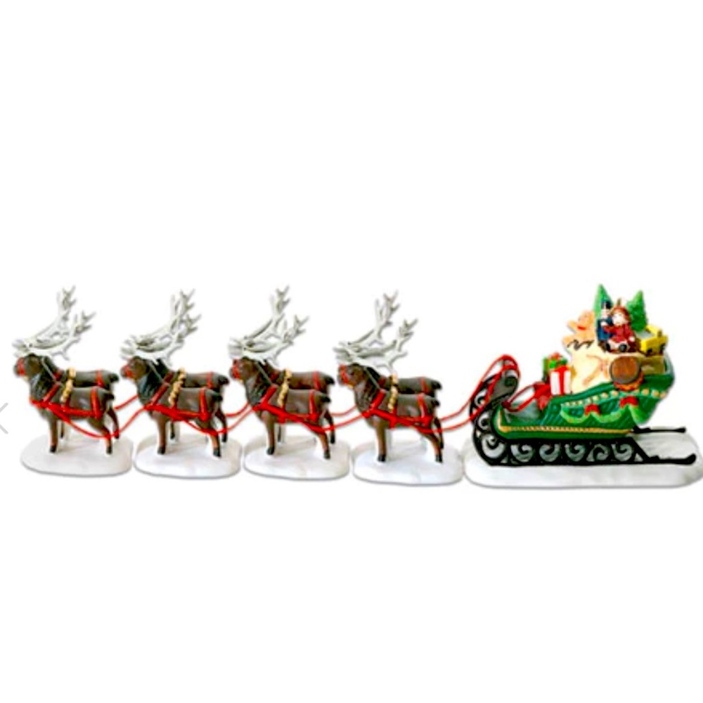 Department 56 North Pole Series Christmas SLEIGH & EIGHT TINY REINDEER